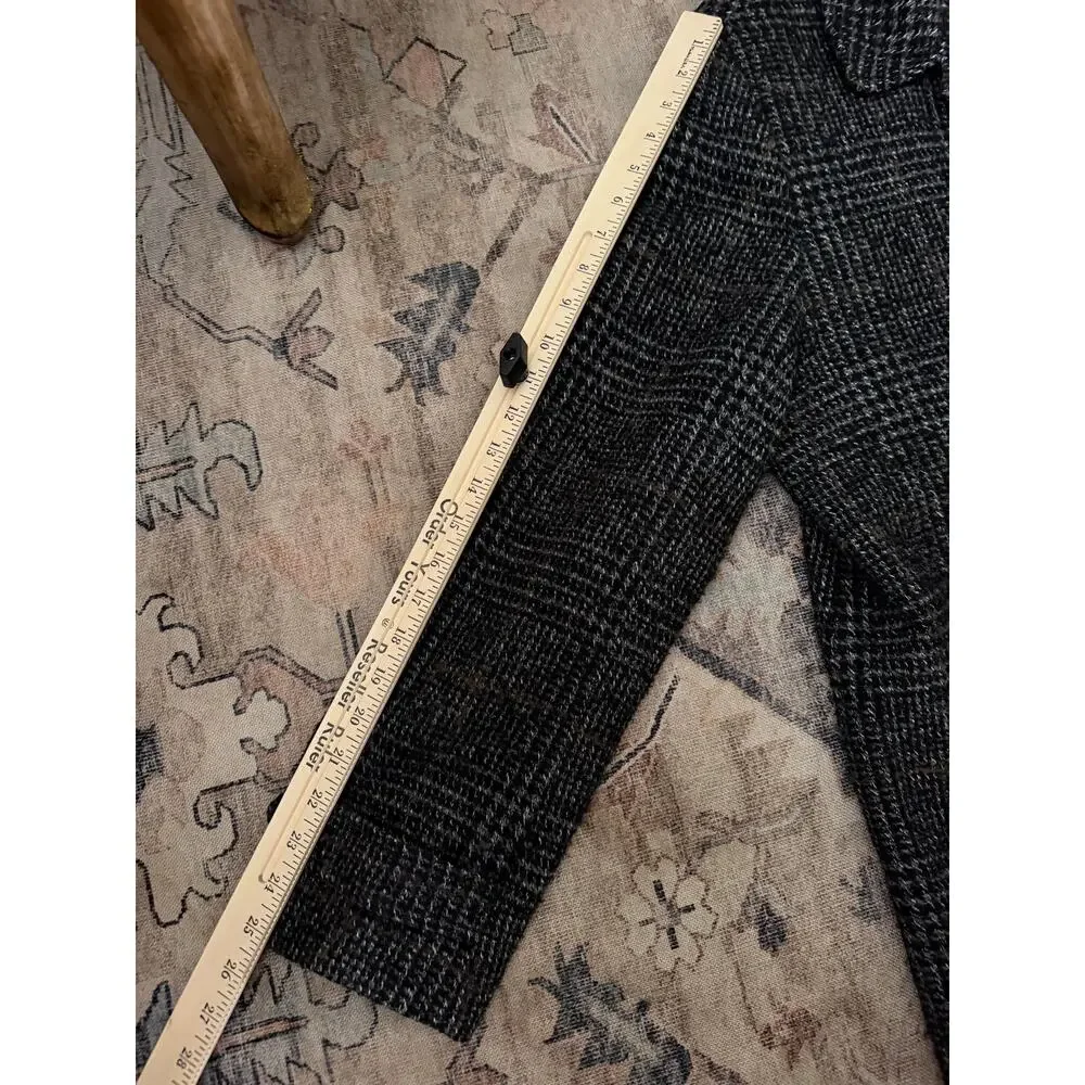 J.Crew Thompson Coat Mens 44 Gray Black Plaid Wool Blend Tweed Overcoat Lined